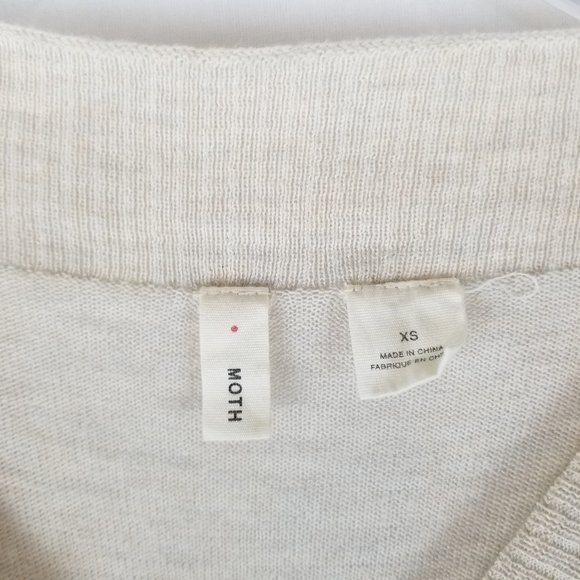 Moth Anthropologie Cream & White Knit Vneck Loose Sweater Chiffon Back sz XS - Picture 5 of 6